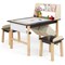 Costway Kids Art Table & Chairs Set Wooden Drawing Desk with Paper Roll Storage Shelf Bins